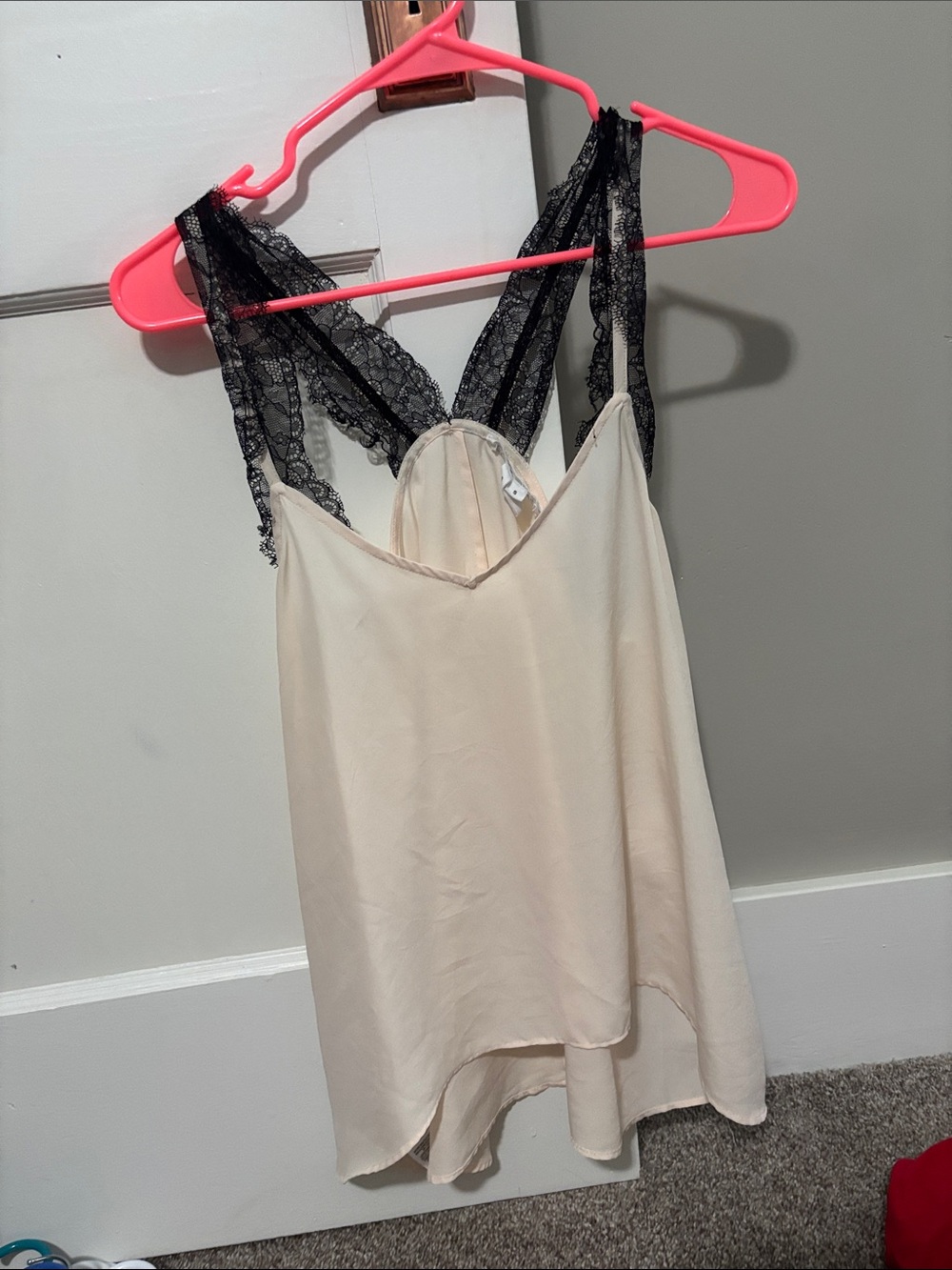 BCBGeneration Cream Chemise with Black Lace Racerback